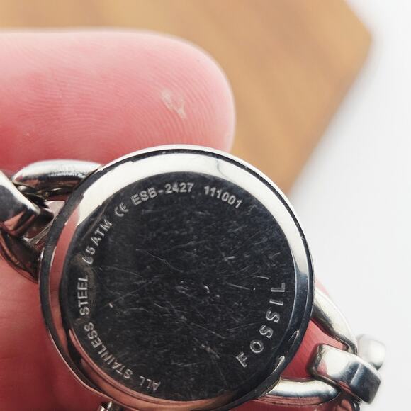 Fossil Silver Tone Bracelet Watch Bright Yellow Dial ESB-2427 Project Needs TLC - Picture 6 of 8